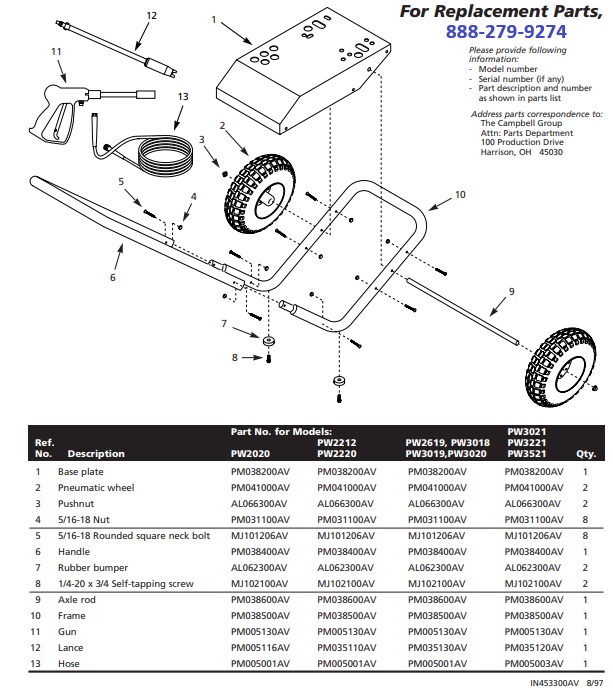 PW3018 parts & pump